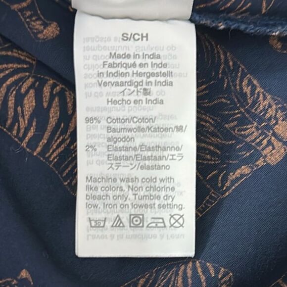 J. Crew S Navy Caramel Brown Tiger Print Signature Fit Stretch Cotton Shirt - Picture 12 of 13